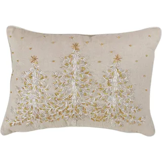 SARO LIFESTYLE L'hiver Design Poly Blend Bestickt Weihnachtsbaum Kissen mit Daunen gefüllt, 35,6 x 50,8 cm, Natur