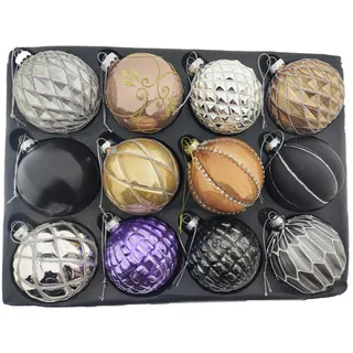 MC Trend 12er Set edle Luxus Glas Weihnachtskugeln Ø 8cm Weihnachtsbaum Kugeln Christbaumkugeln Weihnachten Baumschmuck Deko ROT Gold Silber KLAR (Mehrfarbig)