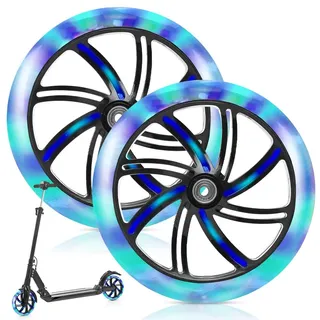 2 Stück 200mm Ersatzräder, Scooter Rollen, Anti-Rutsch Roller Räder, City ScooterRollen für Roller und Kickscooter (Leuchtreifen 200 * 30mm)