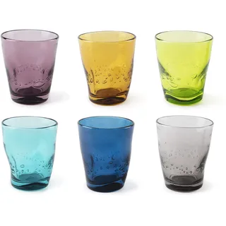 Excelsa Color Wave Set mit 6 Wassergläsern, Glas, Grau, Gelb, Hellblau, Grün, Glitter, Blau