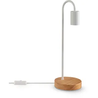 Paco Home Tischlampe Nachttischlampe Schreibtisch E14 Stehlampe Minimalistisch Skandinavisch E27 Büro Holz Fuß, Lampenart:Tischleuchte, Farbe:Weiß