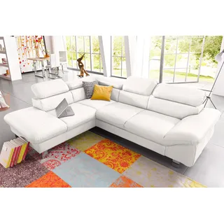 Ecksofa COTTA "Driver L-Form", weiß (altweiß), B:268cm H:73cm T:214cm, Kunstleder SOFTLUX;LEDER BEEFY (ein abgedecktes Spalt-Rindsleder) im Sitz und Rücken (Korpus in Kunstleder);Luxus-Kunstleder;Leder Pampas (echtes Rindsleder) im Sitz und Rücken (Rückseite mit Spannstoff bezogen), Sofas, Ecksofa, mit Kopfteilverstellung, wahlweise mit Bettfunktion & Bettkasten