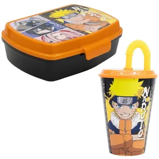 Naruto Lunchbox Anime Naruto Shippuden 2 tlg Lunchset Brotdose plus Trinkbecher 430 ml, (Spar-Set, 2-tlg., Spar-Set) bunt