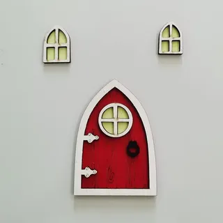 Dimoxii Wichteltür Weihnachten Set aus Hölz Nissedor Set Miniatur Wichtel Tür Weihnachten mit Fenster Weihnachtswichtel Tür Set (Rot 2)