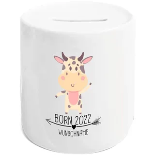 Kleckerliese Spardose Keramik Sparen Born 2022 Tiermotiv Kuh personalisiert Wunschjahres Zahl Kinder Sparschwein