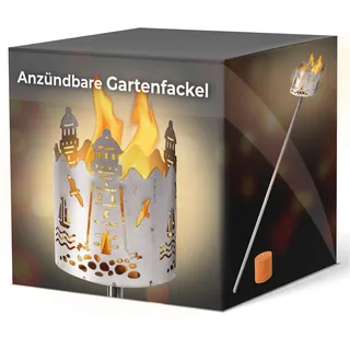 Gartenfackel für draußen Motiv Leuchtturm 1x Brennelement - Holzspäne mit Wachs - Schwedenfackel Pelletfackel Feuersäule Flammschalen Wachsfackel Gartenleuchte