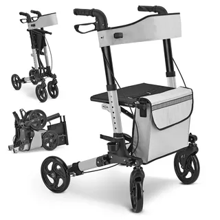 Juskys Aluminium Rollator Vital mit Sitz Rot