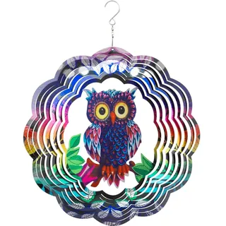 Kinetic Art Windspiel Metall – leicht rotierendes 3D Hängewindspiel - Edelstahl inkl. Aufhängung und Wirbel, wetterbeständig, attraktive Heimdeko für Fenster und Garten (Flashy Owl)