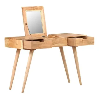 furnicato Schminktisch aus Echtholz mit Spiegel, 112x45x76 cm, Walnuss Finish (1-St) braun