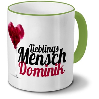 printplanet Tasse mit Namen Dominik - Motiv Lieblingsmensch - Namenstasse, Kaffeebecher, Mug, Becher, Kaffeetasse - Farbe Grün