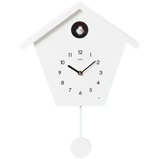 Cuco Clock Wanduhr Kuckucksuhr SCHWARZWALDHAUS, Wanduhr, Moderne Schwarzwalduhr (25 x 28,5 x 12cm, Pendeluhr mit Nachtruhefunktion, Vogelgezwitscher) weiß 23 cm x 12 cm