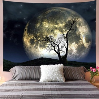 Jorisa Mond Baum Landschaft Tapisserie Wandteppich,Nachthimmel Berg Natur Landschaft Hintergrund Stoff Wandbehang Wandtuch für Wohnzimmer,Schlafzimmer,Wohnheim,150x200cm