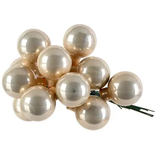 Christmas Decorations 12 Glaskugeln am Draht 2,5cm Weihnachtskugeln Spiegelbeeren zum Basteln beige