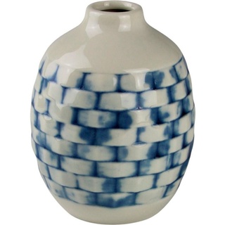 AM Design Dekovase Karo, blau-weiß, Tischvase aus Keramik in bauchiger Form (1 St), Keramikvase, Dekoobjekt, Blumenvase blau|weiß