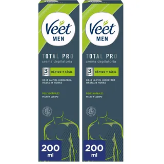 Veet Men Haarentfernungscreme für Oberkörper & Beine - Enthaarungscreme für Männer, Haarentfernung in 3-6 Minuten - 200 ml Tube & Spatel (Packung mit 2)