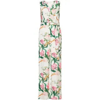 Vera Mont Overall "Damen mit Bindegürtel", Damen, Gr. 38, Normalgrößen, bunt (cream, rosé), Jersey, Obermaterial: 85% Polyester, 15% Elasthan. Futter: 100% Polyester, figurumspielend, V-Ausschnitt, Overalls Overall