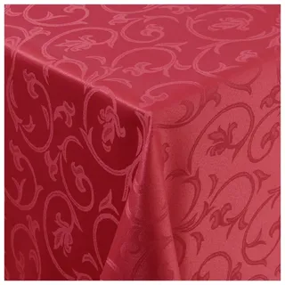 Tischdecke Stoff Damast Barock Jacquard Ranken Design mit Saum rund 170 cm Wein-Rot