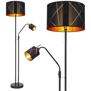 GLOBO LIGHTING Stehlampe, Leuchtmittel nicht inklusive, Stehlampe Wohnzimmer mit Leselampe Deckenfluter schwarz gold schwarz