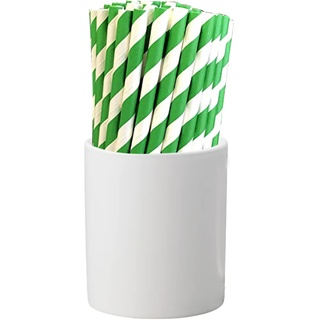 Trimming Shop 100 Stück Papier-Trinkhalme für Partys | Papier-Trinkhalme | Cocktail-Trinkhalme | Einweg-Trinkhalme | grün & weiß gestreifte Papier-Trinkhalme für Geburtstag Hochzeit Party