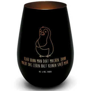 Mr. & Mrs. Panda Windlicht Pinguin Diät - Schwarz - Geschenk, Teelicht aus Glas, Windlicht, Bier (1 St), Matteffekt schwarz
