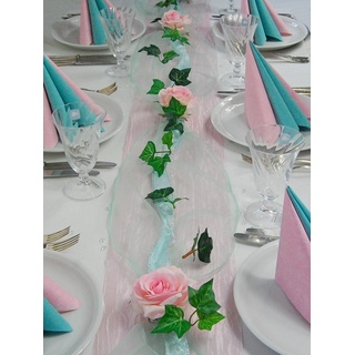 Fibula [Style] ® Komplettset"Flair rose`-mint" Größe S Tischdekoration für Hochzeit/Taufe/Geburtstag/Kommunion/Konfirmation/Jubiläum in rosa-mint für ca. 8-10 Personen