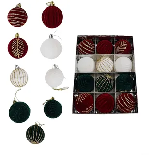 Set mit 12 6 cm PET-Weihnachtskugeln in Rot und Weiß, hängende Baumschmuck für Feiertage, Hochzeitsfeier und festlichen Hausgarten Stil (E)