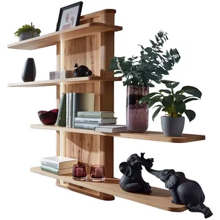 Lomadox Wandregal WELLAND-69, 160 cm breit, Kernbuche massiv geölt mit LED-Beleuchtung braun