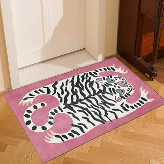 Pinker Tiger-Teppich für Badezimmer, Fußmatten, Boho, flippiger Tiger, Teppich für Kinderzimmer, kleiner Teppich für Schlafzimmer, waschbar, Cartoon, niedliche Fußmatten