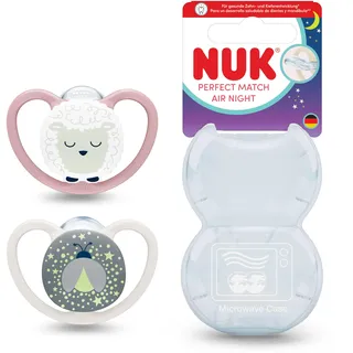 NUK Perfect Match Air Night | 6-18 Monate | Leuchtende Schnuller, die Luftzirkulation fördern & Speichelrash verhindern | 95% Baby-Akzeptanz** | Schaf | 2 Stück