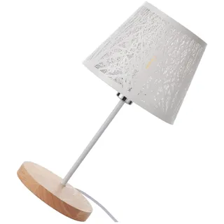 DOITOOL Weihnachten Party Tischlampe mit Holzfuß und Metallabdeckung E27 | Steckbare Leuchte, 220-240v Eu Stecker, Weiß, Passend für E27-birnen Am Beistelltisch