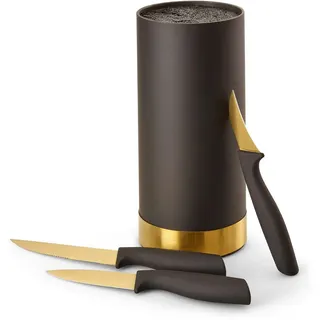 Echtwerk Messerblock, Schwarz, Gold, Kunststoff, 4-teilig, 22 cm, ohne Schlitze, Kochen, Küchenmesser, Messersets