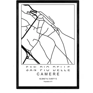 Famanu Stadtkarte San Pio Delle Camere - Skandinavisches Design Schwarz-Weiß