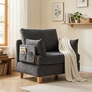 HOMCOM Schlafsessel 2-in-1 mit Bettfunktion Schlafsofa mit 2 Kissen Seitentasche