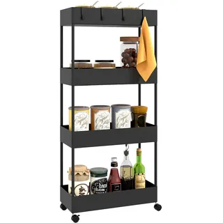 Homcom Rollwagen,, Schwarz Metall, 19x90x40 cm Esszimmer, Servierwagen