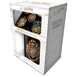 Pyramid International Harry Potter Geschenkset mit buntem Wappen – inklusive 312 ml Mug Set, Untersetzer und Schlüsselanhänger – ideal für Wizarding World-Fans – Einheitsgröße