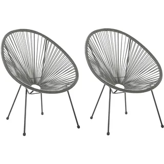 Beliani 2er-Set Rattanstuhl 70 x 87 x 90 cm dunkelgrau/schwarz