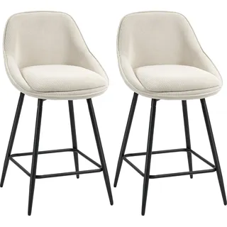 HOMCOM Barhocker 2er Set Drehbar mit Fußstütze Sitzhöhe 65 cm, Creme