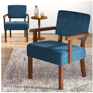 luxuskollektion Loungesessel 2er Set Leinen 63 x 66 x 83 cm Blau mit Kissen