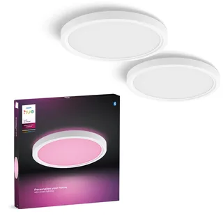 Philips Hue Devote Slim Deckenleuchte S, 291 mm, Rund, 2er-Pack, Weiß | White and Colour Ambiance Licht, Smart LED, 16,6 W, Dimmbar, Bluetooth-App-Steuerung, Smart Home