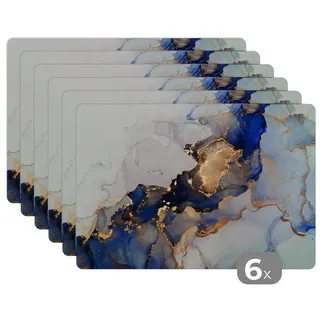 Platzset Marmor - Blau - Gold, (6-St), Tischset Platzset Platzdeckchen Abwischbar bunt
