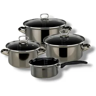 Bemus Emaille Kochtopf-Set BLACK PEARL 7tlg., anthrazit glänzend - Schwarz