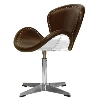 Phoenixarts Vintage Echtleder Sessel Retro Ledersessel Braun Design Drehsessel Lounge Clubsessel Möbel NEU 437