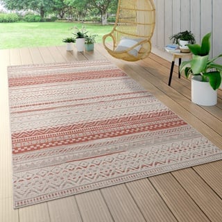 Paco Home Outdoor Teppich Für Terrasse Und Balkon, Geometrisches Muster, Modern In Rot, Grösse:80x150 cm