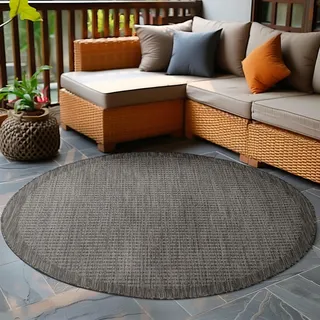 Carpetsale24 In- & Outdoor Teppich Wetterfest 200 cm Rund Einfarbig Schwarz - Waschbar, Wasserfest, Pflegeleicht und Flachgewebe - Ideal für Balkon, Garten, Terrasse und als Küchenteppich