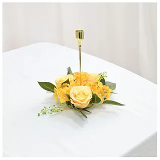 Hrlace Kerzenring Blumen Kerzenkranz Blumenkranz Dekokranz aus Kunstblumen | Kunstblumenkranz, Tischkranz mit Kunstrosen für Kerzendekoration, Tischdeko, Hochzeit, Party, Esstisch und Frühlingsdeko