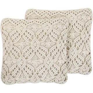 Dekokissen 2er Set Baumwolle helles Beige Strickmuster 45x45 cm Boho Esenkoy