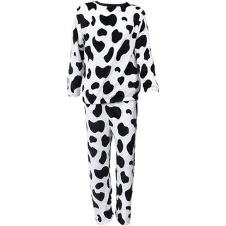 Amosfun Damen-Pyjama-Set, Kuh-Druck, Flanell, Nachtwäsche, langärmelig, Oberteil, Hose, lässig, Pyjama-Set, Größe XL