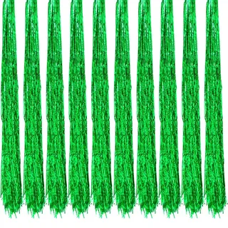 Oblique Unique® 10x Lametta Glänzend 100cm für Weihnachtsbaum Baumschmuck Weihnachtsdeko Weihnachten Party Feier Deko Silber Gold Weiß Schwarz Pink Lila Blau Grün - Farbe Wählbar (Grün)
