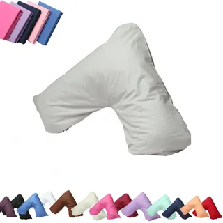 V-förmiges Kissen mit Kissenbezug, extra gefülltes Hohlfaserkissen zur Nackenstütze, orthopädisches V-Kissen, Schwangerschaftskissen, Stillkissen, Kopf- und Nackenstützkissen (73x34cm) (Silber)