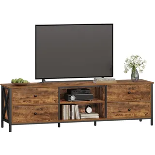 Hzuaneri TV-Schrank mit 4 Schubladen, 178 x 40 x 50, Fernsehschrank | TV-Ständer für TV-Geräte unter 80 Zoll, mit 2 offenen Fächern, für Wohnzimmer, Schlafzimmer, Vintagebraun-Schwarz TV17801B